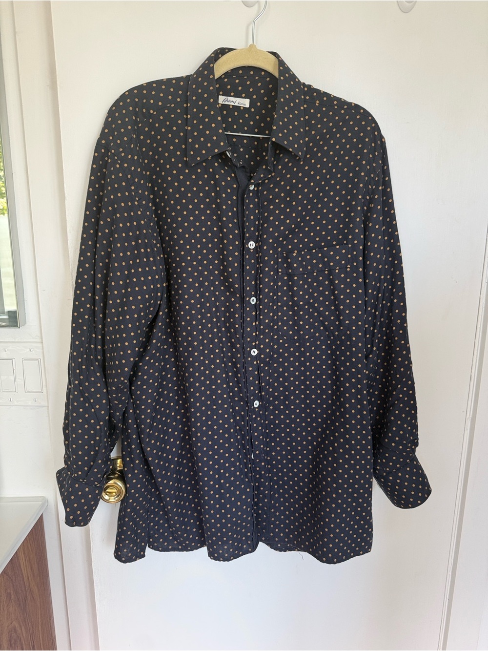 Brioni Men's Navy Polka Dot Button-Up Shirt - Classic Casual